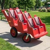 image:imageAngeles Bye Bye Buggy Daycare Stroller 4 Passenger Red  Easy to Fasten 5 Point Safety Harness and Parking Break 360 Pivoting PunctureProof Fat Tires Stroller Toddler6 Passenger Red with Stripes