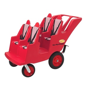 image:imageAngeles Bye Bye Buggy Daycare Stroller 4 Passenger Red  Easy to Fasten 5 Point Safety Harness and Parking Break 360 Pivoting PunctureProof Fat Tires Stroller Toddler4 Passenger Red with Stripes