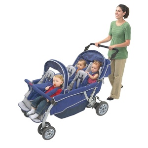 image:imageChildrens Factory 6 Passenger SureStop Folding Commercial ByeBye Stroller Reclining 6 Seat Buggy GreyBlue