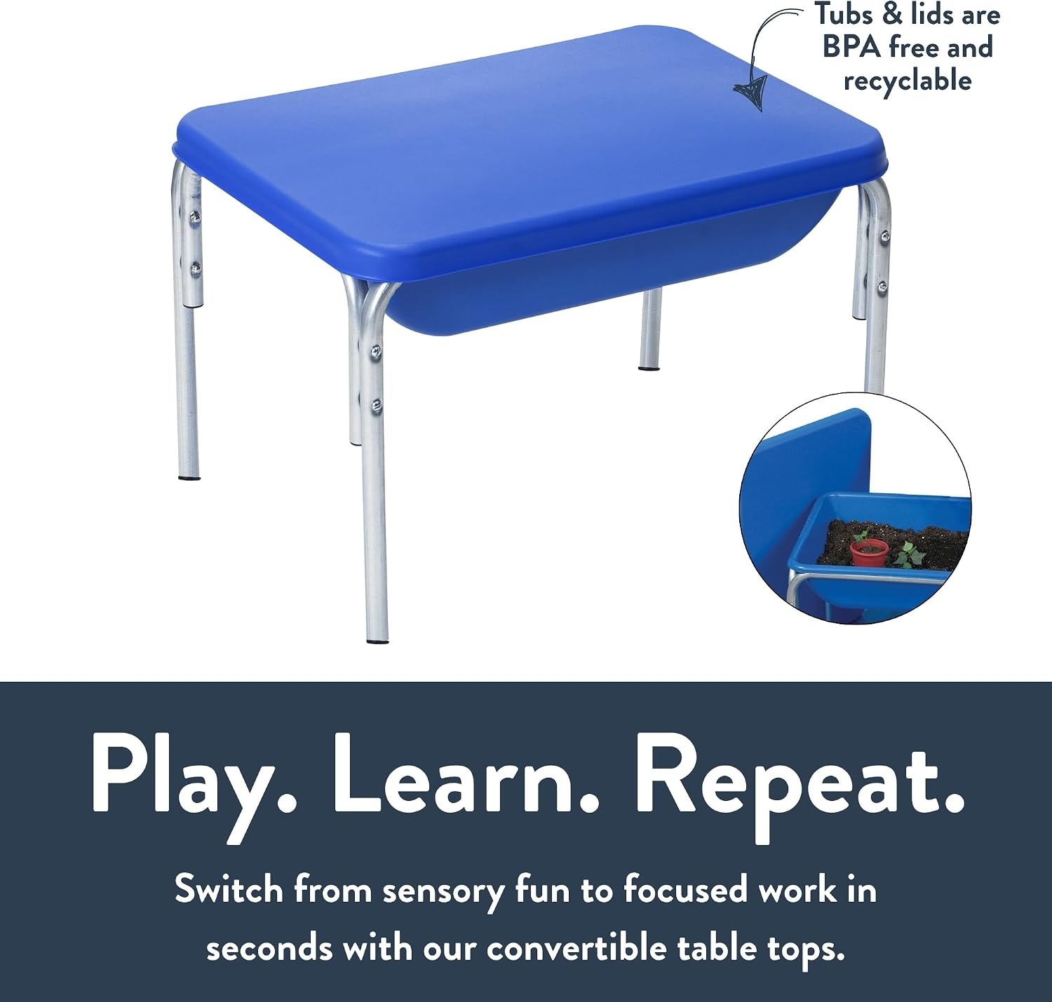 image:imageChildrens Factory 18 Small Sensory Table Sandbox with Lid Water Table for Kids Blue  Sandbox for Indoor or Outdoor Use RustResistant Sensory Bin for Classrooms Preschools and Daycares