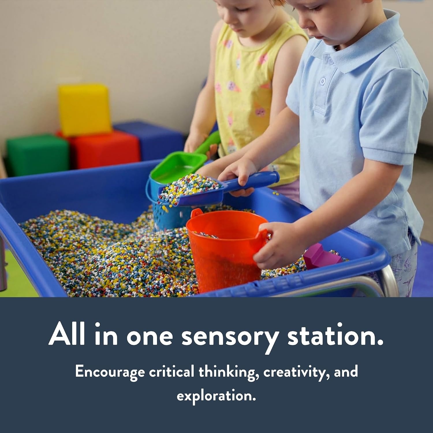 image:imageChildrens Factory 18 Small Sensory Table Sandbox with Lid Water Table for Kids Blue  Sandbox for Indoor or Outdoor Use RustResistant Sensory Bin for Classrooms Preschools and Daycares